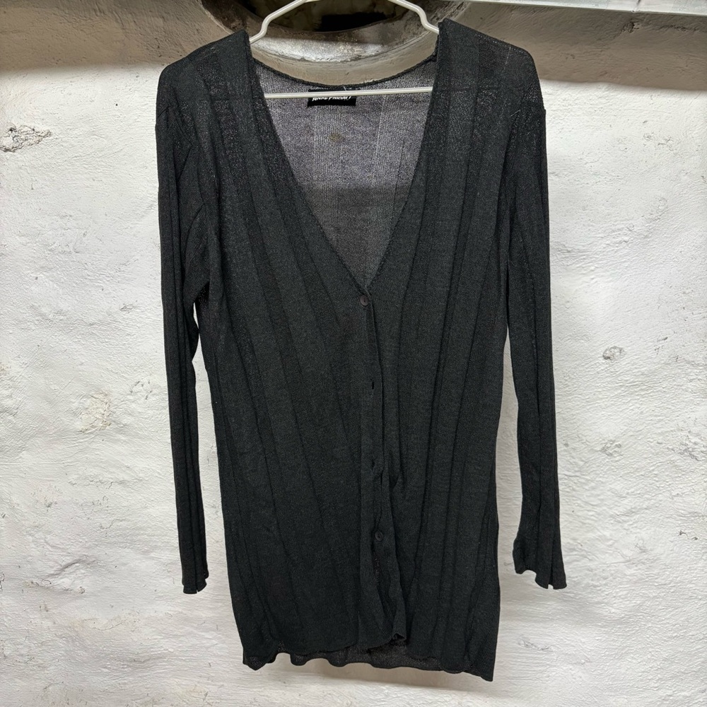 Semi-sheer Ribbed Button-Up Cardigan